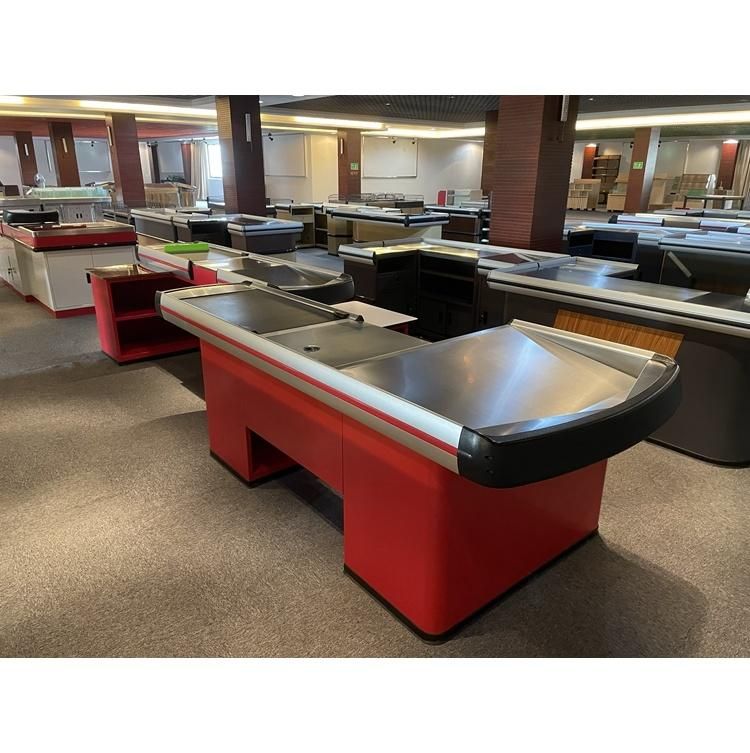 Large Stainless Steel Store Checkout Counter with Conveyor Belt