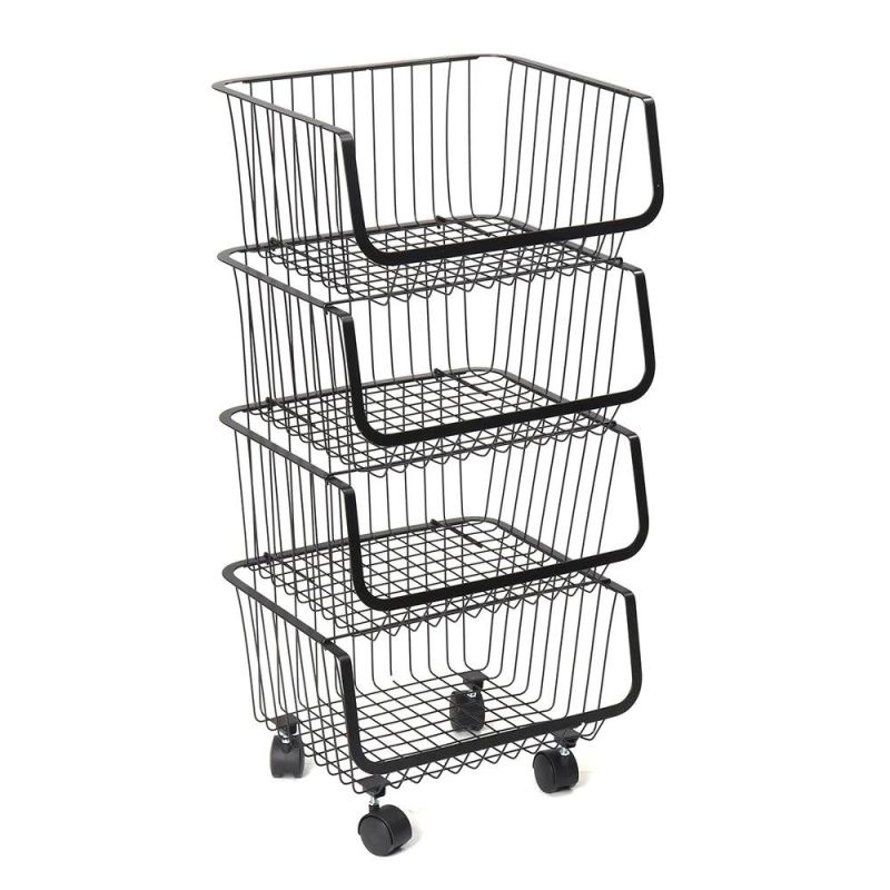 Multi Tiers Stackable Rolling Bin Basket