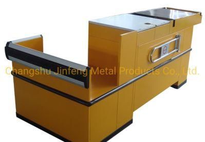 Supermarket Motor Checkout Counter Electric Cashier Desk with Conveyor Belt