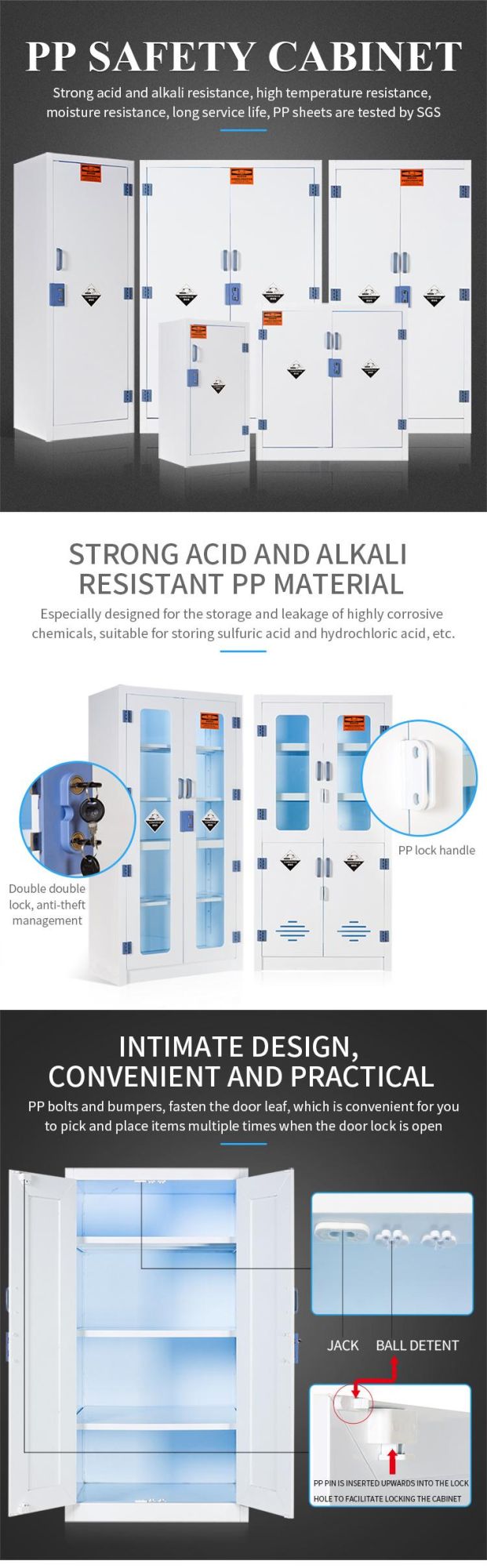 Steel Polypropylene Laboratory Equipment Reagent Medicine Acid Storage Cabinet