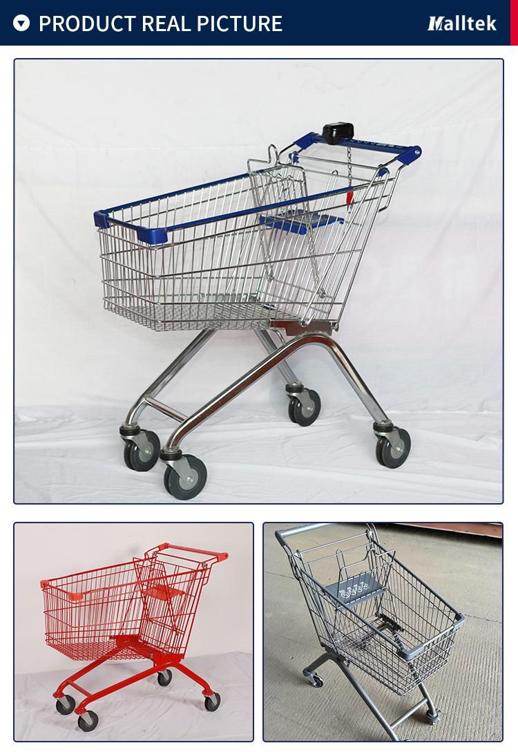 Modern Metal Wire 210L Convenience Store Trolley with 4 Wheels