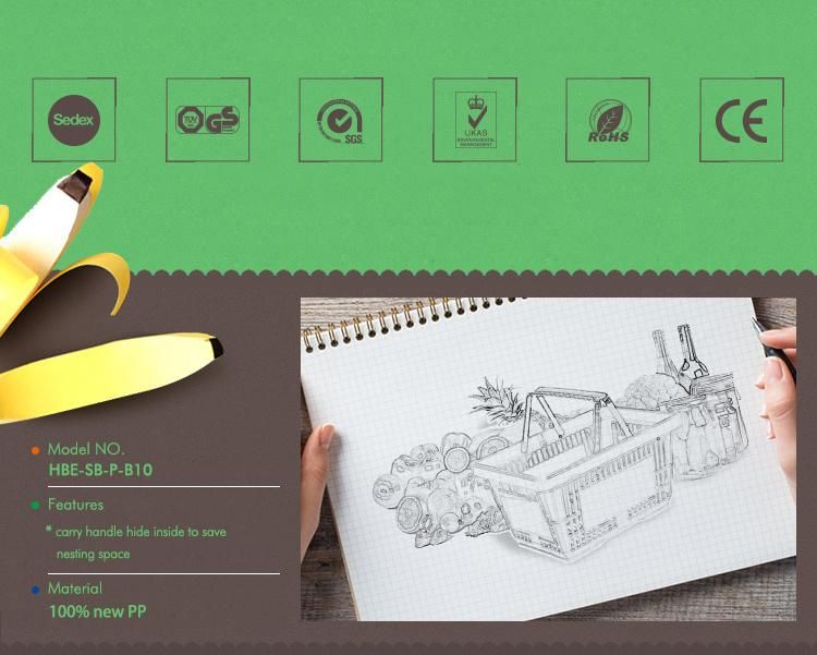 Supermarket Plastic Double Handle Grocery Shopping Basket