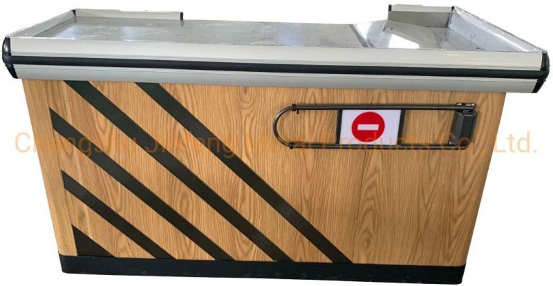 Supermarket Checkout Counter Wood Grain Metal Money Counter