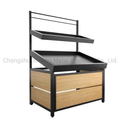 Customized Supermarket Vegetable Metal Stand Display Rack Store Display Shelf with Wood