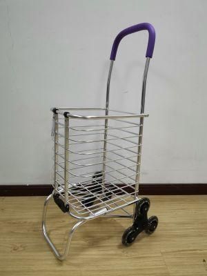 China Lightweight Storage Box Folding Shopping Metal Trolley Carts with Stair Climbing Wheels