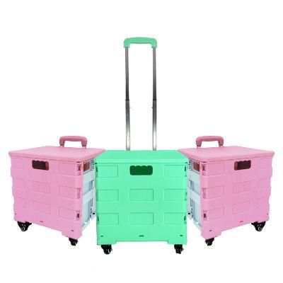 Foldable Plastic Box Stainless Steel Frame Carts Supermarket Shopping Trolley