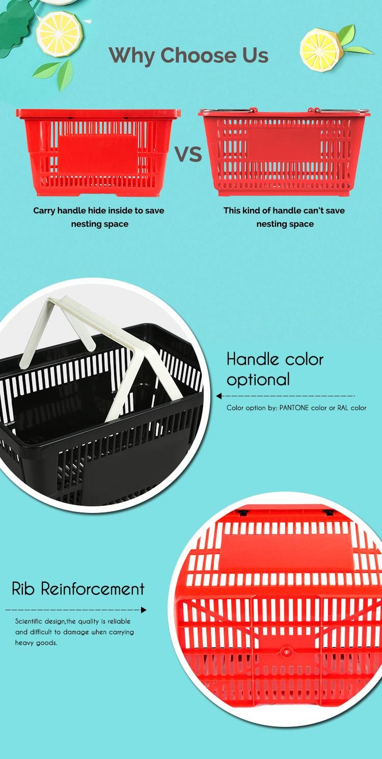Supermarket Plastic Hand Shopping Basket for Grocery Store