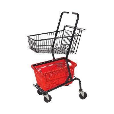 Japanese Double Layer Hand Basket Supermarket Shopping Trolley Cart for Grocery Store