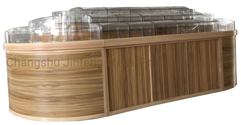Supermarket Wooden Round Bulk Food Bin Wooden Display Cabinet
