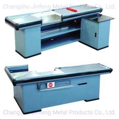 Supermarket Cashier Table Checkout Counter with Conveyor Belt Jf-Cc-116