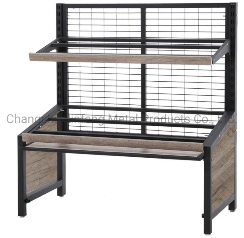 Supermarket Metal Fruit and Vegetable Shelving with Wire Mesh