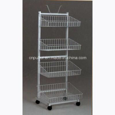 Supermarket Promotion 4 Tiers Wire Basket Floor Storage Shelf (pH12-012)