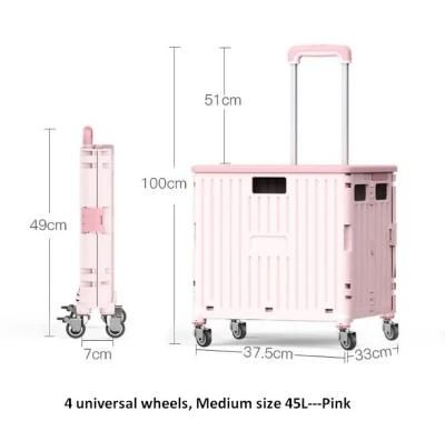 Car Storage Box Supermarket Plastic Folding Trolley Basket Cart with Multi Functions