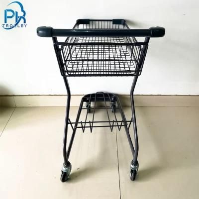 Japanese Style Metal Supermarket Shopping Cart Trolleys with 2 Basket