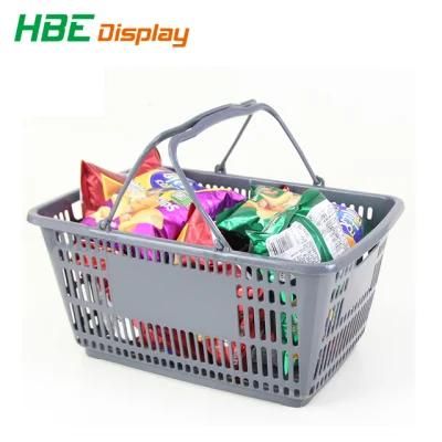 Supermarket Plastic Stackable Hand Shopping Basket with Double Wire Handles