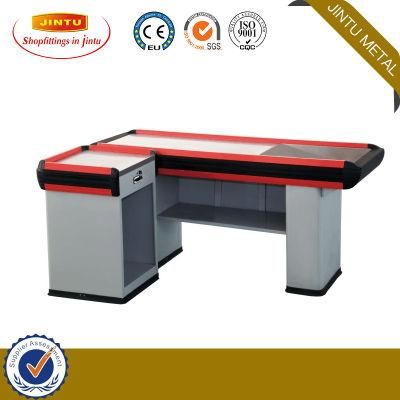Hot Selling New Design Cash Counter Supermarket Cashier Checkout Counter with Electric Conveyor Belt