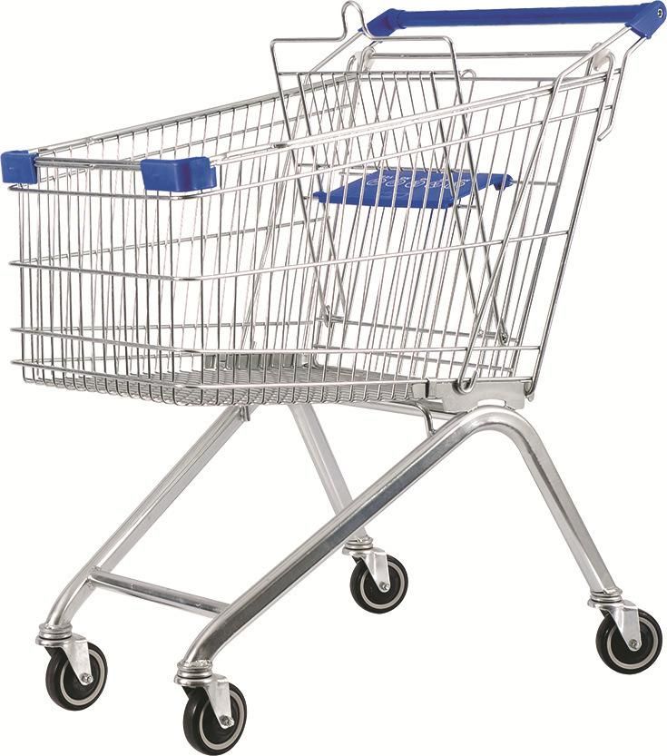 European Style Supermarket Wire Shopping Trolley Cart with Plastic Cover