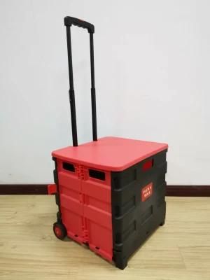 China Cheap Rolling Collapsible Folding Box Cart Plastic Fold up Trolley for Shopping