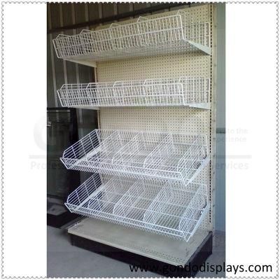 Wall Mounted Metal Pegboard Floor Standing Advertising Supermarket Basket Shelf with Metal Brackets