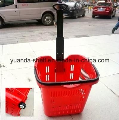 Hot Selling Supermarket Handle Rolling Shopping Plastic Basket
