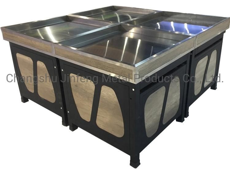 Supermarket Cold-Rolled Steel & Wooden Storage Shelf Fruit and Vegetable Stand with Wood