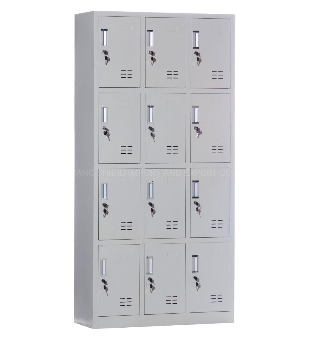 Flat Packed Metal 3 Column 4 Tier 12 Doors Storage Box Locker