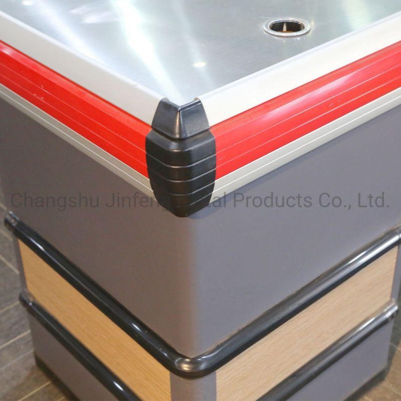 Supermarket Metal and Wooden Checkout Cash Counter Electric Checkout Counter with Motor and Conveyor Belt