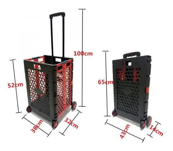 China Popular Easy Box Folding Trolley Plastic Rolling Shopping Go Cart