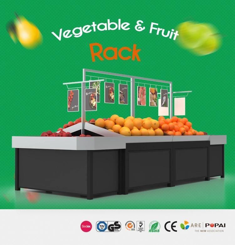 Wooden and Stainless Steel Supermarket Vegetable Rack Fruit Display Stand
