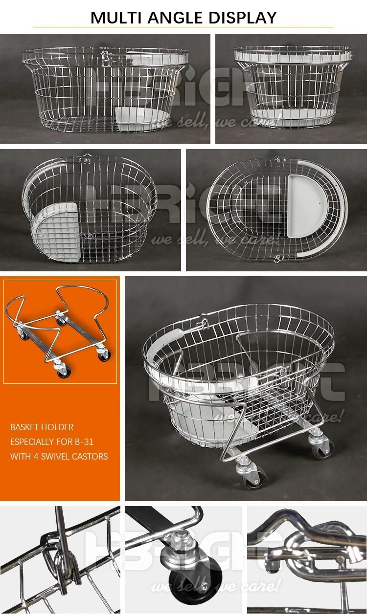 Grocery Pharmacy Store Chromed Steel Wire Shopping Hand Basket with Semi-Circle Plastic Tray