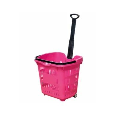 Solid Large Rod Hand Basket with Two Wheels and Huge Capacity