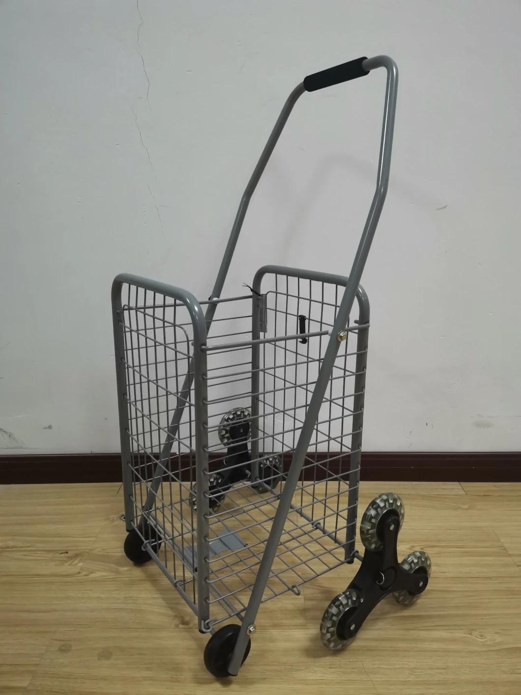Factory Wholesale Iron Tube Folding Stair Climbing Shopping Trolley Basket Cart for Elderly