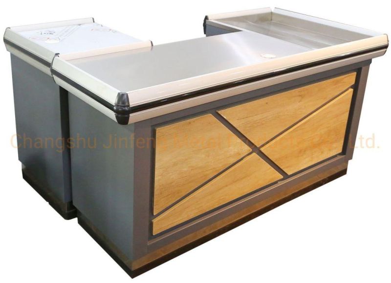 Retail Store Checkout Counter Supermarket Metal Money Counter with Wood