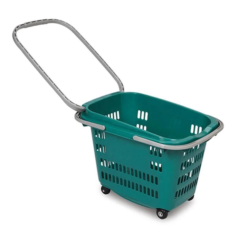 Shop Professional Supermarket Shopping Basket Wheels Shopping Basket with Handle Wheels for Sale