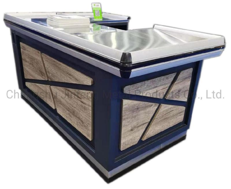 Retail Store Checkout Counter Supermarket Metal Money Counter with Wood