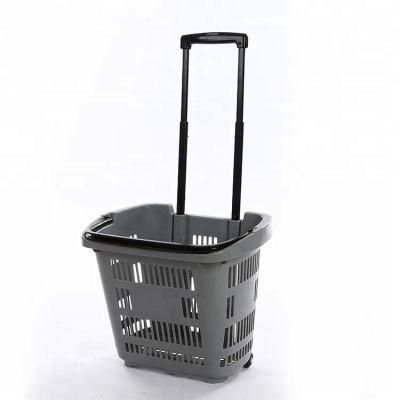 Good Price Store Equipment Plastic Shopping Basket with Wheels