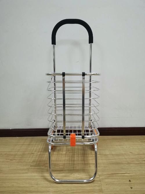 China Cheap Aluminum Food Folding Shopping Cart with Two Swivel Wheels