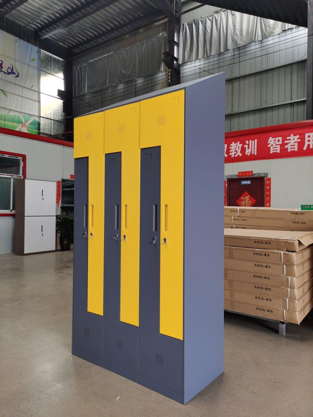 Gym Changing Room Use Z Shape Door Steel Wardrobe Locker Metal Clothes Cabinet with Slope