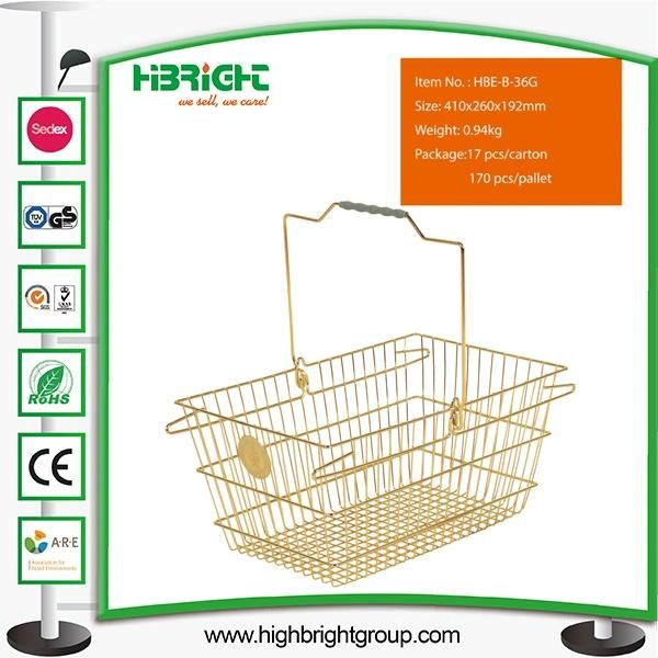 Supermarket Cosmetic Stores Metal Golden Wire Shopping Basket