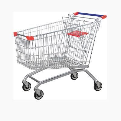 European Style Supermarket Wire Shopping Trolley Cart with Plastic Cover