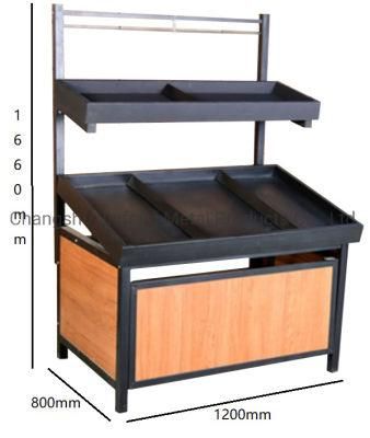 Supermarket Metal Wooden Fruit Vegetable Display Rack