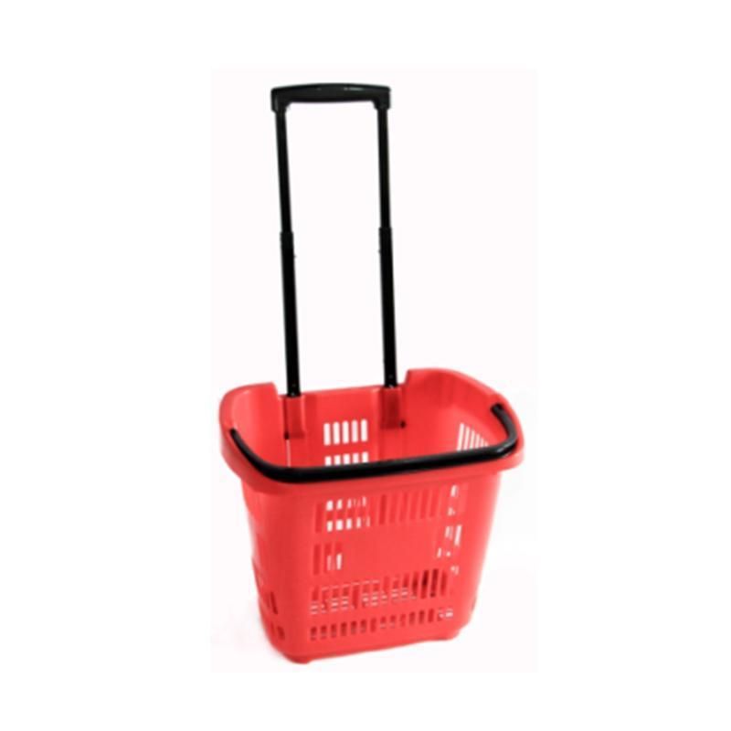 Top Grade Popular Grocery Store Supermarket Shopping Basket Rolling Plastic Basket