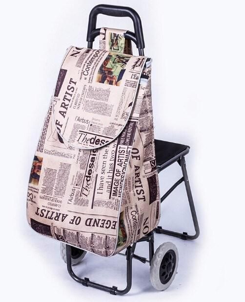Market Folding Trolley Shopping Bag with 2 Wheels, Supermarket Shopping Trolley Bag with Seat Trolley Shopping Bag