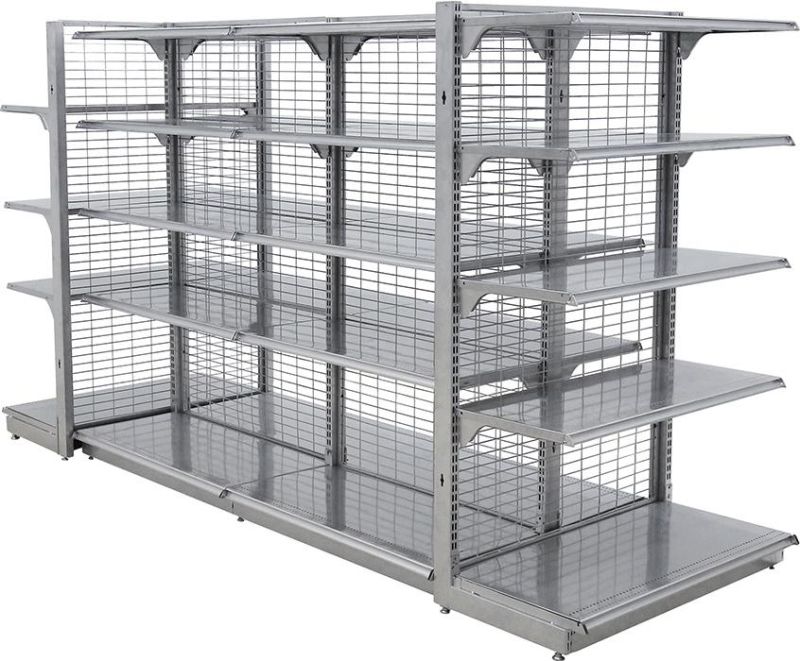 Metal Single Sided Grid Metallic Supermarket Shelf Display Shelf