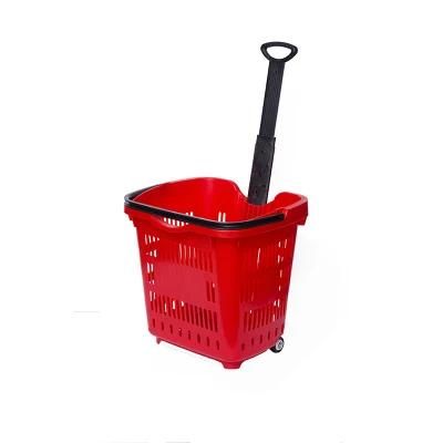 Large Capacity Two-Wheeled Metal Trolley Single Handle Supermarket Shopping Trolley