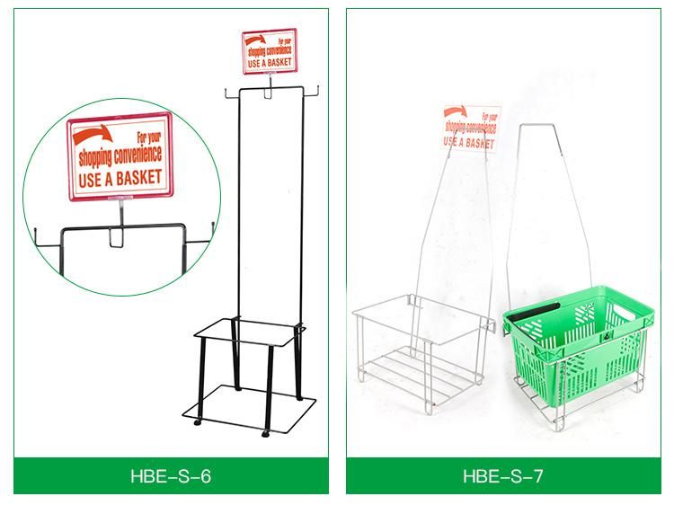 Mobile Plastic Metal Wire Shopping Basket Holder with Advertising Clip