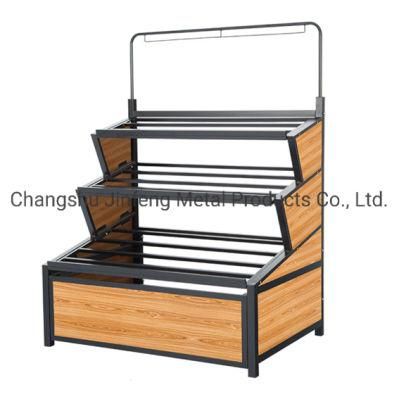 Supermarket Retail Store Fruit and Vegetable Display Rack Wooden and Metal Display Shelf