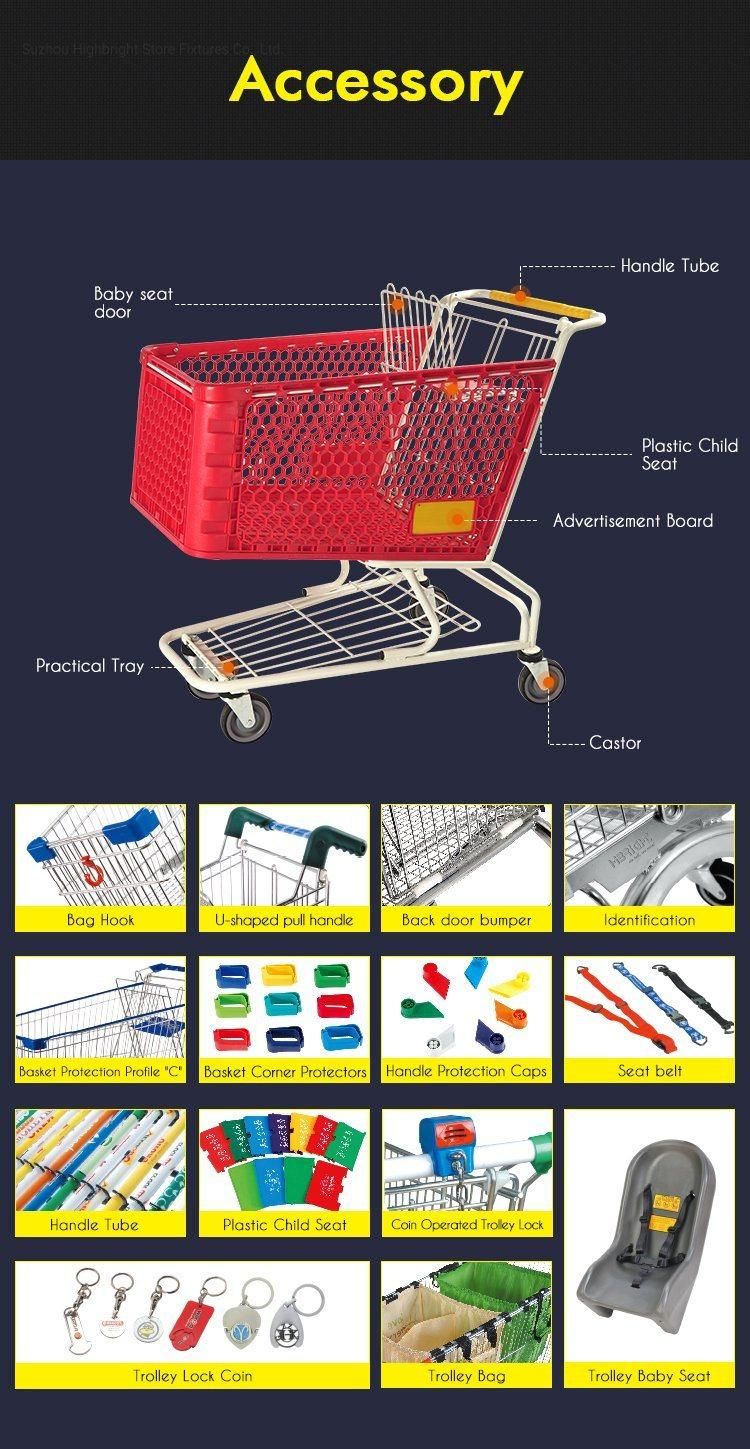 4 Wheel Hand Stainless Steel Convenient Supermarket Shopping Cart