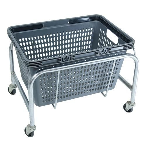 Basket Stacking Trolley Metal Shopping Basket Holder Stand Basket Rack with Wheels
