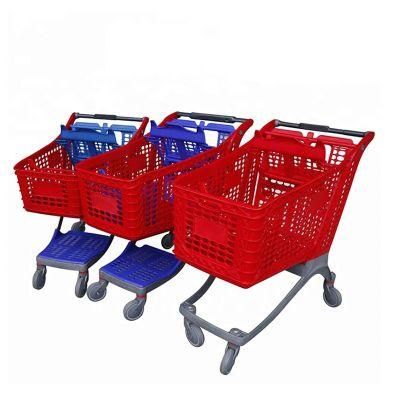 100-220L Plastic Shopping Trolley Hand Push Cart for Supermarket